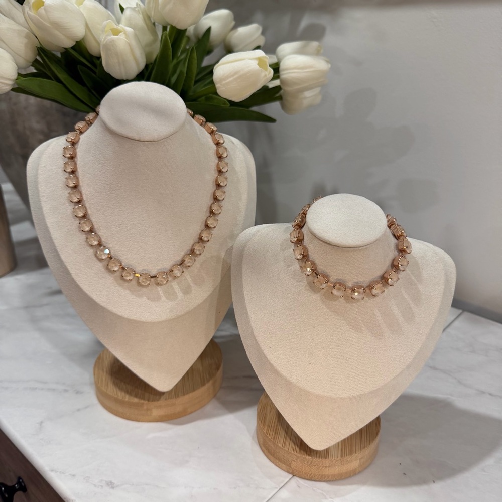 Swarovski Ivory Cream Pink Crystal and Rose Gold Tennis Bracelet and Necklace